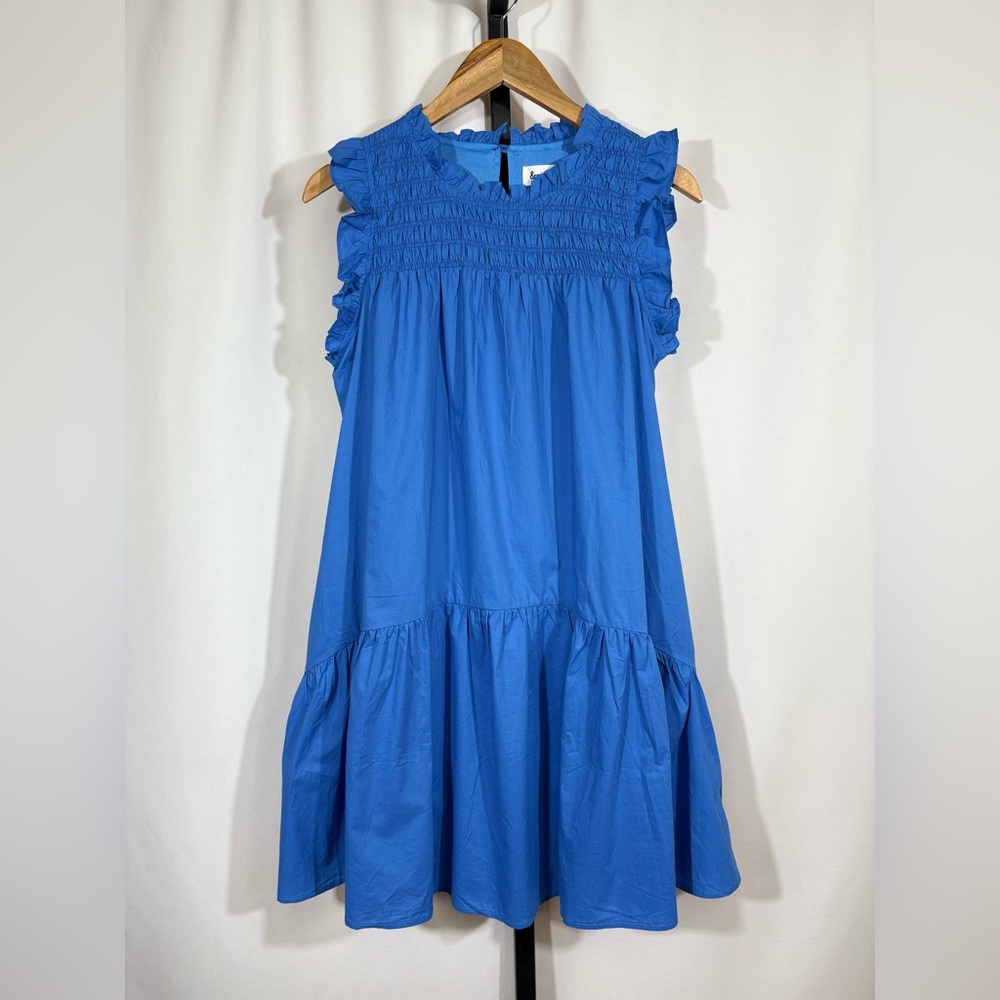 Sleeveless Smocked Ruffle Blue Dress